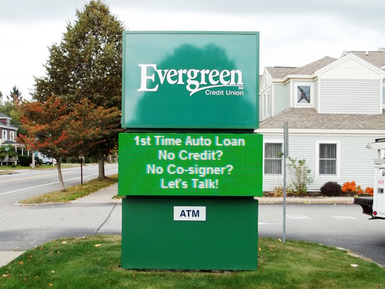 Evergreen monument sign